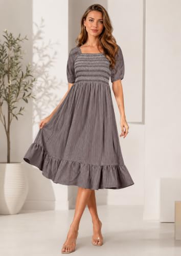 Image of Shreyam Girl's & Women's Solid A-Line Ruched Puff Sleeve Maxi Long Evening One Piece Long Dress for Women Stylish