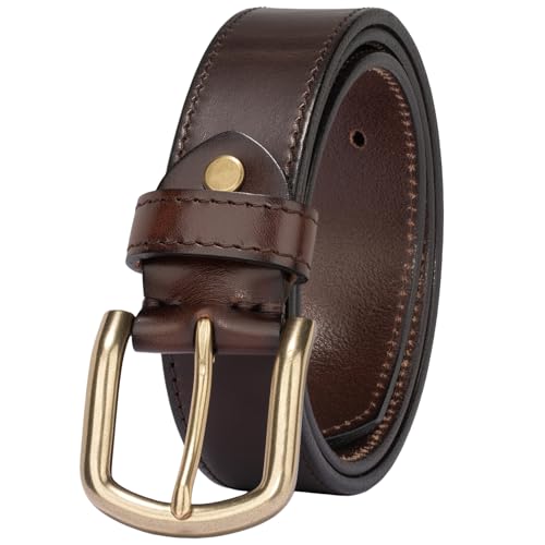 1.3‘' Womens Leather Belt for Jeans Pants with Gold Buckle