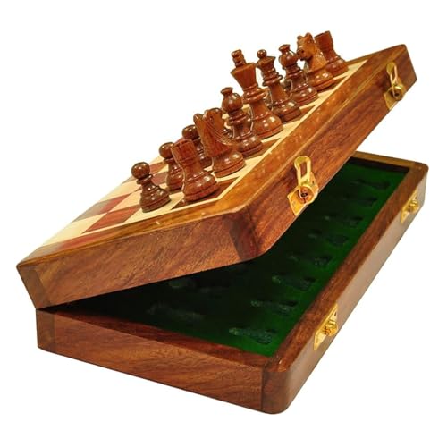 Image of 10 inch Premium Handcrafted Wooden Magnetic Chess Board Set, Folding Wooden-Style Chess Game for Kids & Adults, Strong Magnetic Pieces, Smooth Board, Travel-Friendly, Perfect for Learning