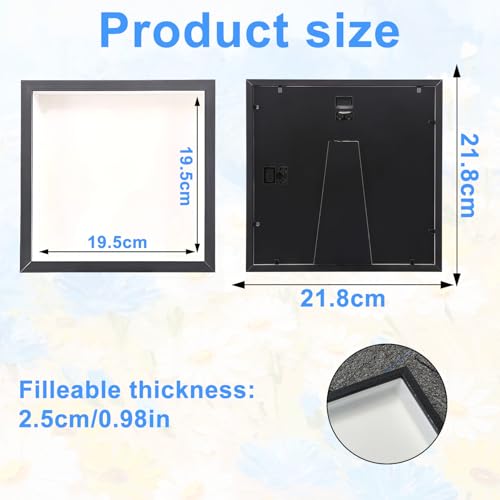 3D Bilderrahmen zum Befüllen 22 x 22cm, tiefer 3cm Holz Objektrahmen für Wand & Desktop, 3D Objektrahmen für Hochzeitsstrauß, DIY Kunstwerke & Bilderrahmen für Dekoration（Schwarz）