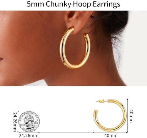 Gacimy Chunky Hoop Earrings for Women 14K Gold Plated, 925 Sterling Silver Post Hoops for Women - Image 9