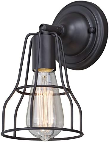 VAXCEL Clybourn 1-Light 5.38 inch Wide Oil Rubbed Bronze Industrial Bathroom Vanity Lighting Fixture, Adjustable Wire Cage Shade, Dimmable, LED Compatible, Reversible Wall Mounted Steel Sconce
