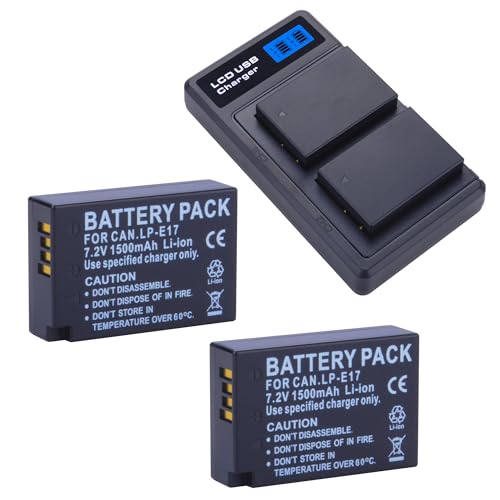 2-Pack LP-E17 Battery with USB Dual Battery Charger for Canon EOS R8 R10 R50 RP, Rebel SL2 SL3 T6i T6s T7i T8i, EOS M3 M5 M6, EOS 200D 750D 760D 77D 800D 8000D, KISS X8i Digital SLR Camera 1500mAh
