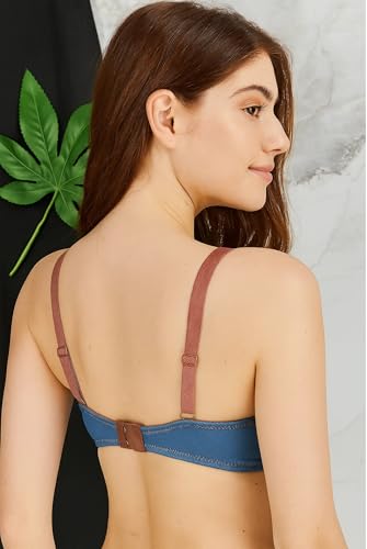 Image of ELEG & STILANCE Women's Padded Denim Look Push-Up Bra - Stylish Seam Detailing | Underwired Support | Casual Chic Innerwear