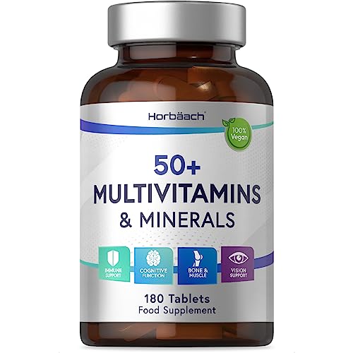 Multivitamin and Mineral Tablets for Adults 50 Plus | 180 Count | Essential Nutrients for Immune Support, Cognitive Function, Bone, Muscle and Vision Support | 100% Vegan | by Horbaach