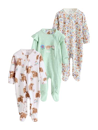 NEXT Bebés niña Pack de 3 Pijamas Tipo Pelele con Cremallera bidireccional para bebé Verde Salvia 3 Meses