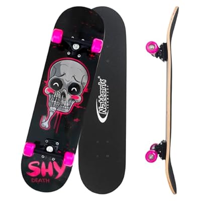 Nattork Completa Skateboard 31 Inch para Niños Niñas, Madera de Arce Canadiense de 9 Capas, Monopatín para Principiantes con Rodamiento ABEC-7, Regalo de Skateboard para Jóvenes - Cráneo Rosa | Ya disponible en tu tienda friki favorita! En mundofriki.es!