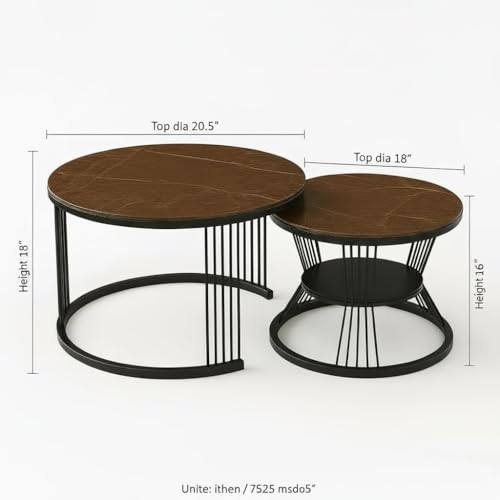 Image of RIZIK Store Iron Frame Handmade 20.5 inch x 20.5 inch Round Coffee Table /Nesting Table /Side Table /Center Table with Engineered Wood Top for Living Room /Drawing Room /Balcony (Brown Black)