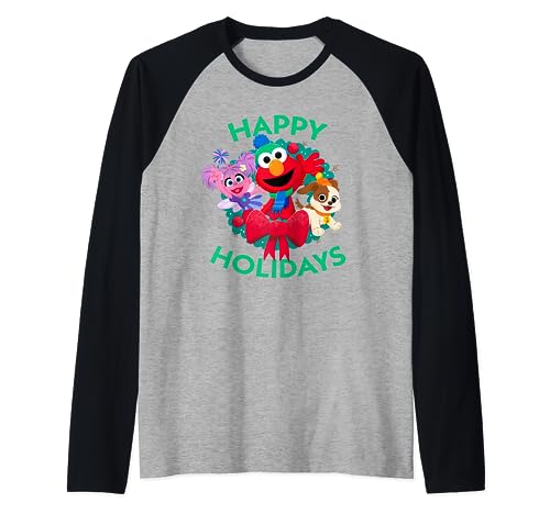 T-shirt Elmo Sesame Street raglan de Noël avec couronne festive