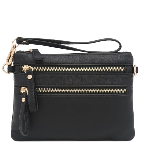 Image of FashionPuzzle Multi Zipper Pocket Small Wristlet Crossbody Bag