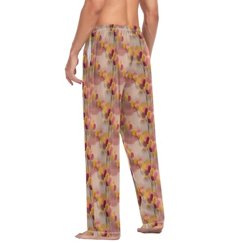Aflyko Floral Men's Pajama Pants Pink Tropical Leaves Pjs Sleepwear Bottoms3