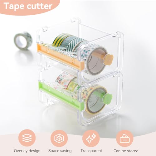 Image of Agatige Transparent Visible Desktop Multi Masking Tape Cutter, Washi Tape Dispenser, Roll Tape Holder for Home Office School (Not Include Masking Tape)(Beige)