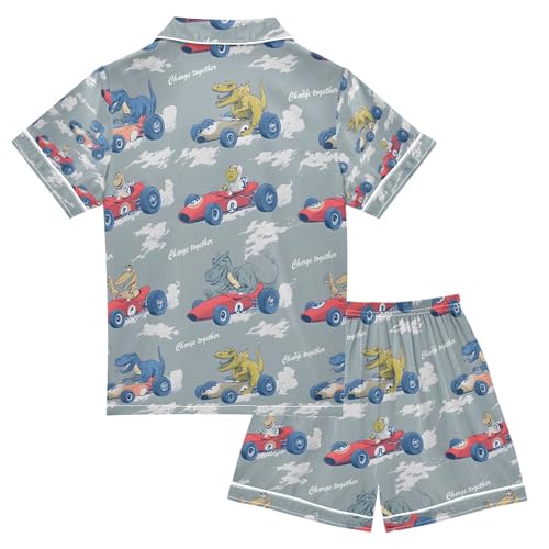 senya Cute Crocodile Race Car Satin Summer Pajama Sets Silk Short Sleeve Button Down Sleepwear2