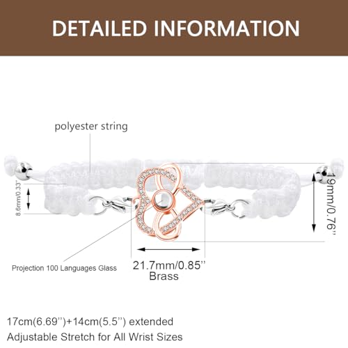 Image of 100 Languages I Love You Bracelet Necklace Heart Projection Bracelets Adjustable Braided Rope Friendship Love Gifts for Mom Best Friends