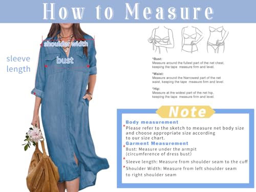 chouyatou Women's Summer Casual Denim Shirt Dress Roll Up Long Sleeve Loose Maxi Shift Jean Dress3