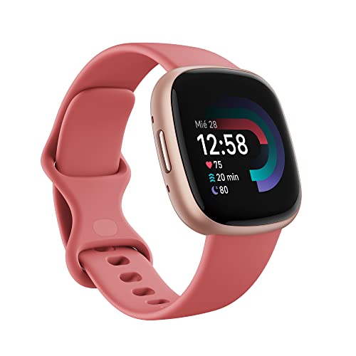 Fitbit - smartwatch y pulseras fitness 16 Fitbit Versa 4, el smartwatch que te ayuda a ponerte en forma con GPS integrado, hasta 6 días de batería y compatible con iOS 15 & Android OS 9.0, Rosa arena/Aluminio rosa cobrizo