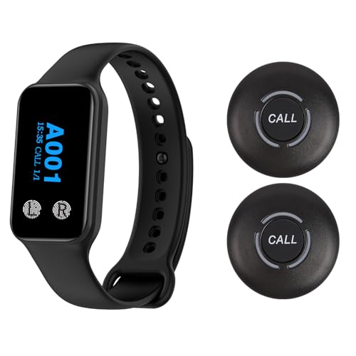 WNKRUN Wireless Restaurant Pager System with 1 Waterproof Watch Pager and 2 Call Buttons (2 N1 buttons)