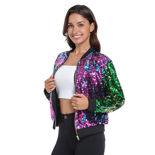 MISI CHAO Womens Sequin Jacket Bomber Glitter Coat 1989 Slitter Outfit Shiny Disco Y2K 90s Streetwear For Concert Party2
