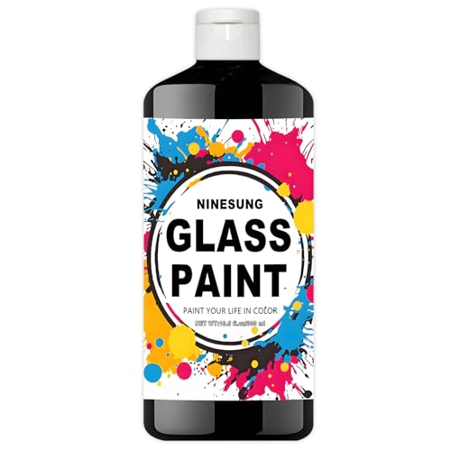 ninesung Non-Toxic Acrylic Glass Paint - 10.5oz (300ml) Black Craft Paint for Windows Ceramics DIY Art & Glass Painting Water-Based Vibrant & Washable (Black 10.5 oz)