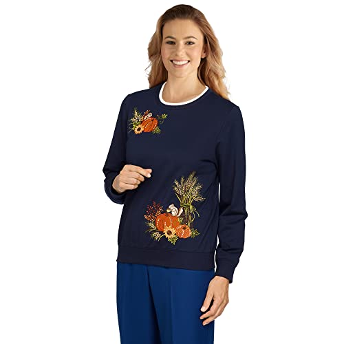Alfred Dunner Womens Pumpkin Top, Navy, M3