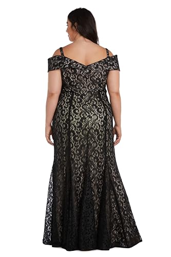 Image of R&M Richards Women's Off The Shoulder Formal Gown - Glitter Lace Mermaid Evening Dress for Wedding Guest & Cocktail Attire