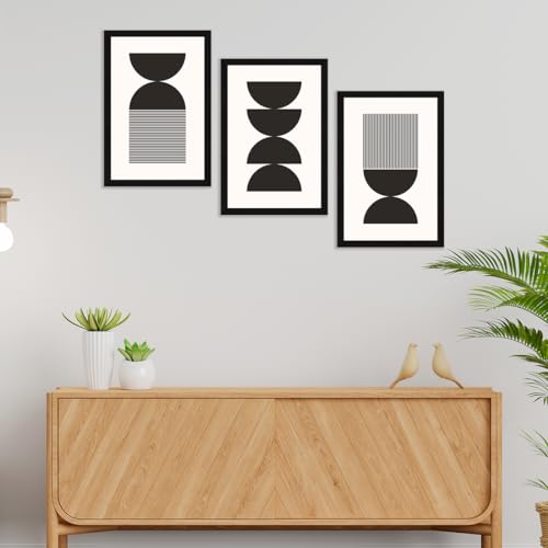 Image of ArtX Paper Bohemian Wall Painting For Living Room, Black and White Boho Framed Painting for Wall Decoration, Wall Decor For Bedroom, Multicolor, 12.0 x 18.0 inches, Set Of 3