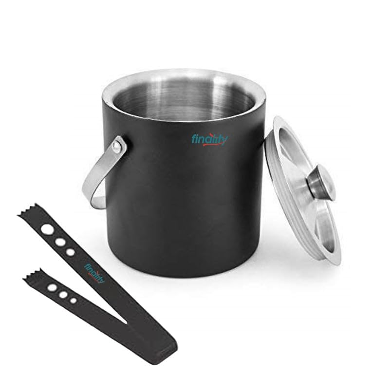 finality Stainless Steel Silver with Black Double Walled Ice Bucket with Lid[1 Liter] Keeps Ice Cold for 6 h|Great bar Tools for Home bar,Mini bar,Wine (with Black Tong) (B0CY8RDR1B) Amazon Price History, Amazon Price Tracker