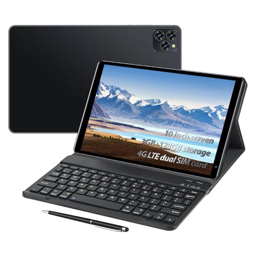 Fine Life Pro Tablet con teclado, pantalla de 10,1 pulgadas, 3 GB de RAM, 128 g, ampliable 128 GB, tarjeta SIM dual 4G LTE, chip de alta velocidad de ocho núcleos, 5 MP+16 MP, 5000 mAh, ordenador