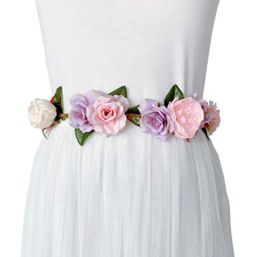 Lauthen.S Maternity Flower Sash Belt for Baby Shower/Flower Girl Dress, Wedding Bridesmaid Hair Wreath Headband2