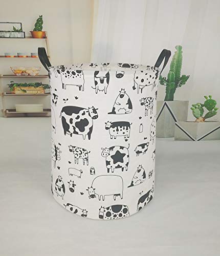 Image of Kids Laundry Hamper Clothes Gift Basket Storage Laundry Baskets Organizer Bin with Handles for Nursery Room (Cow)