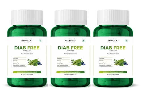 Image of Diab Free Diabetes capsules with Neem karela jamun for Diabetes & Sugar - Ayurvedic diabetes supplement medicine (Pack of 3)(60 caps each)