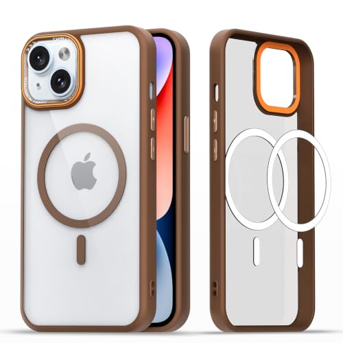 Image of Pikkme Back Cover for iPhone 14 | Shockproof | Mag-Safe Compatible | Hard Transparent Back | Premium Raised Camera Protection | Bumper Case (Brown Mag-Safe)