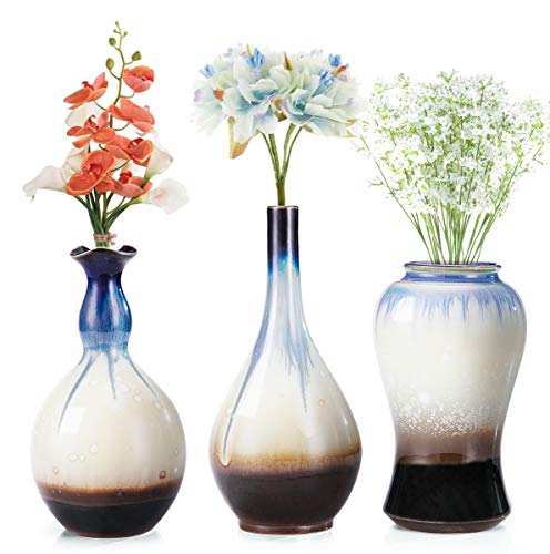 Ceramic Flower Vases Set of 3, Unique Glazed Design,Decorative Modern Floral Vase for Home Decor Living Room Centerpieces and Events