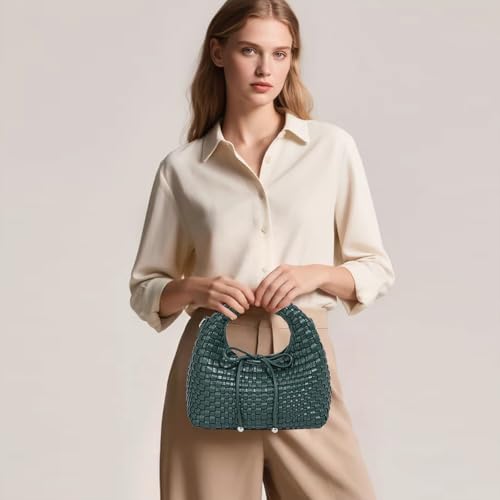 Image of JINMANXUE Fashion Mini Handbag For Women, Woven Tote Bucket Composite Bag Knitting Chain Bags, Crossbody Shoulder Purses
