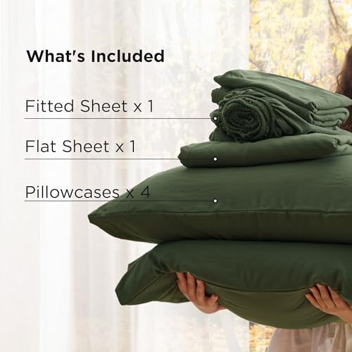 Image of Bedsure Deep Pocket King Sheet Set - 6 Piece, Prewashed Ultra-Soft King Size Sheets Set, Fits Mattresses Up to 18 Inches Thick, Breathable & Secure Fit, Hotel Luxury Bedding, Olive Green