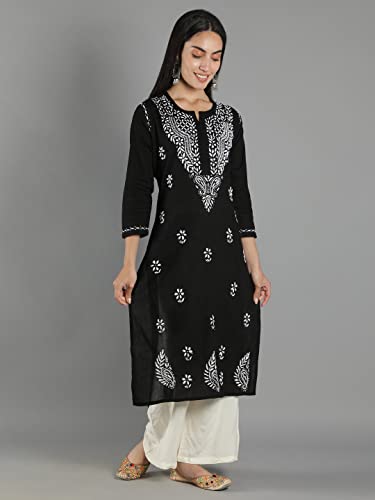 Image of Seva Chikan Hand Embroidered Lucknowi Chikankari Cotton Kurta Kurti for Womens SCL4219