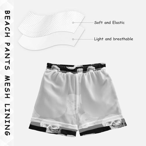 Pigsaly Boys' Swim Board Shorts Retro Human Skulls Black Funny Skulls Boy's Swim Trunks Kids Swimwear 3T4