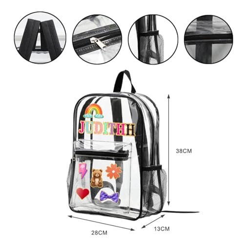Personalized Cute Clear Bookbag for Women Men, Custom Clear Backpack with Name, Heavy Duty PVC Transparent Waterproof Back Pack Gifts for Travel Camping Work (Clear-Pink)2