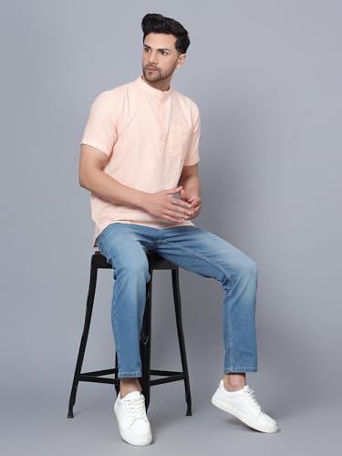 Image of LATEST CHIKAN Men's Cotton Regular Casual Strped Short Kurta Half Sleeves - (SK-LJ.DS.AS)
