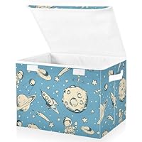 Mnsruu Storage Boxes with Lids, Hand Drawn Astronaut Spaceship Large Storage Basket Organizer Shelves Cube Bin Toy Clothes Underbed