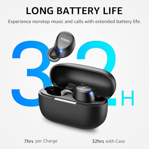 TOZO A1 Wireless Earbuds Bluetooth 5.3 Light Weight in Ear IPX5 Waterproof Headphones 2 Mic for AI Calls, Immersive Premium Sound Bass Headset with Charging Case, 32 Presets EQ Customization via App