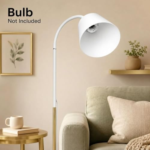 Image of XERGY 24W Modern Minimalism Floor Lamp | Adjustable Neck Design | Stable Heavy Base | E27 Bulb Socket- for Corner, Living Room, Bedroom, Study & Office - White /Gold (Height-150cm, Bulb Not Included)
