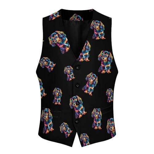 Colorful Long Haired Dachshund Dog Men's Suit Vest Casual Formal Dress Vests Business Waistcoat4