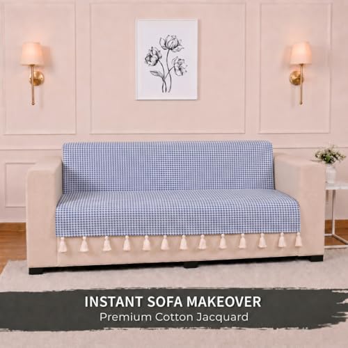 Image of STITCHNEST 'Nomad Weave Collection' 3 Seater Sofa Cover - Full Coverage| Elegant Jacquard Fabric, Decorative Tassels, Washable & Durable for Modern Living38