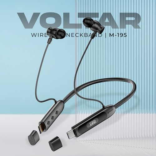 Image of RD M-195 VOLTAR Wireless Neckband Bluetooth in Ear Earphones with 90 Hours Playtime, 13mm Drivers, IPX4, Charge Through Adapter Support & Type-C, Environmental Noise Cancellation Black