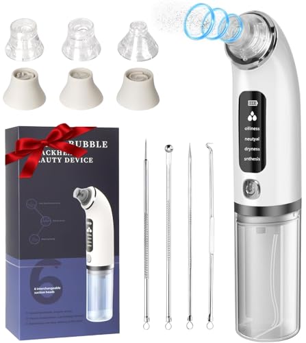 Monemey Aspiratore Punti Neri Rimozione, Elettrico Comedone Pulitore dei Pori, Aspira Brufoli e Impurità con 6 Testine e 4 Modalità di Aspirazione, Blackhead Remover Vacuum