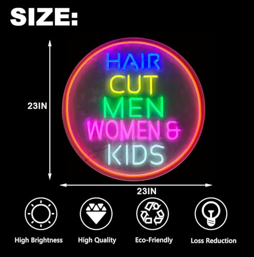 Image of Neon Signs for Wall Decor Haircut Men Women And Kids Handmade Art Sign Neon Tubing 23 inchx23 inch Multicolor Rainbow Acrylic Wall Mount Window Mount Chain Included Handmade LED Neon Tubing Signs