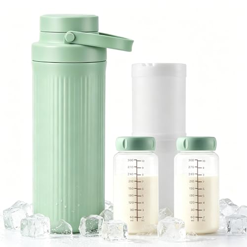 Portable Breast Milk Cooler for Outdoor 1.5L Larger Capacity Milk Saver with 360 Long-Term Total Cooling Large Travel Breast Milk Cooler with 2 Baby Bottles for Storing Breast Milk BPA-Free
