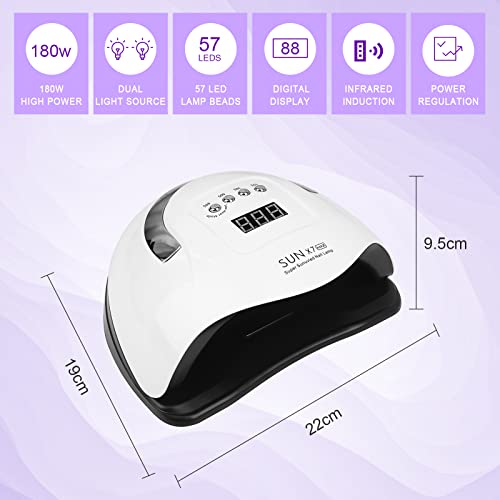 Wodondog LED UV Nail Lamps 180W Nail Dryer Gel Nail Curing Lamp UV Light with 4 Timers Auto Sensor LCD Display - Image 2