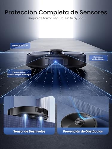 Proscenic Q10 Robot Aspirador 8000 Pa/200Min Autonomía con Fregado, Navegación LIDAR, Adaptación Alfombras, por App/Voz/Control Remoto/Apple Watch para Suelos, Alfombras y pelos de Mascotas